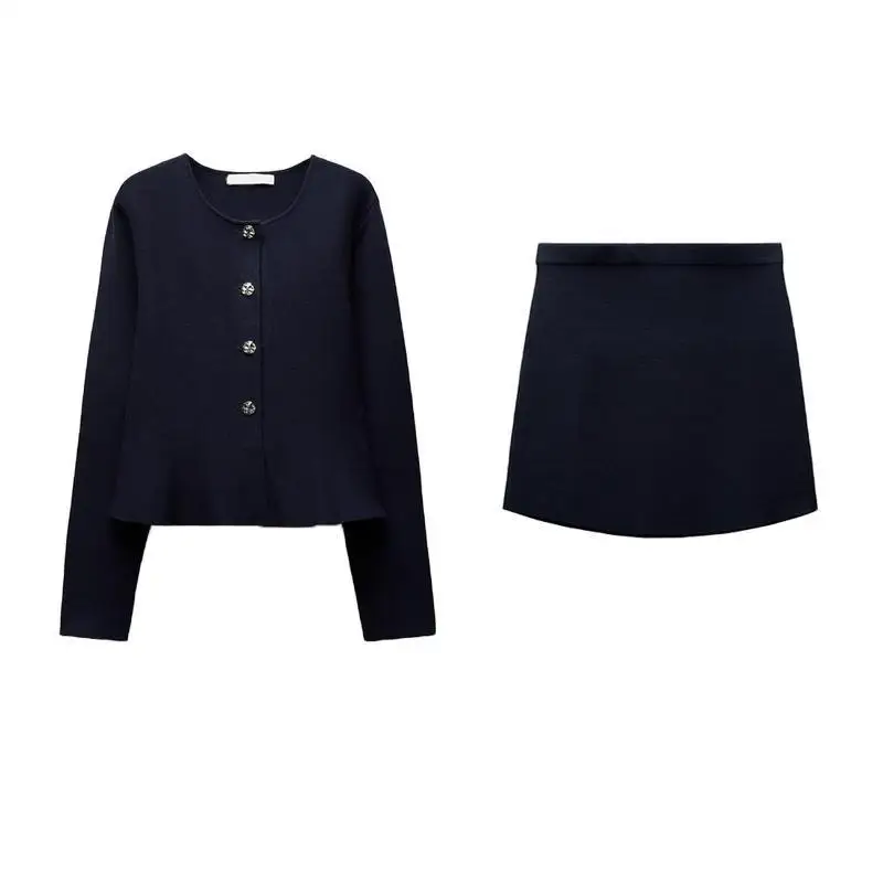Z-falda tejida y Top de manga larga para mujer, conjunto de moda para invierno 2024, diseño de cuello redondo con bo...