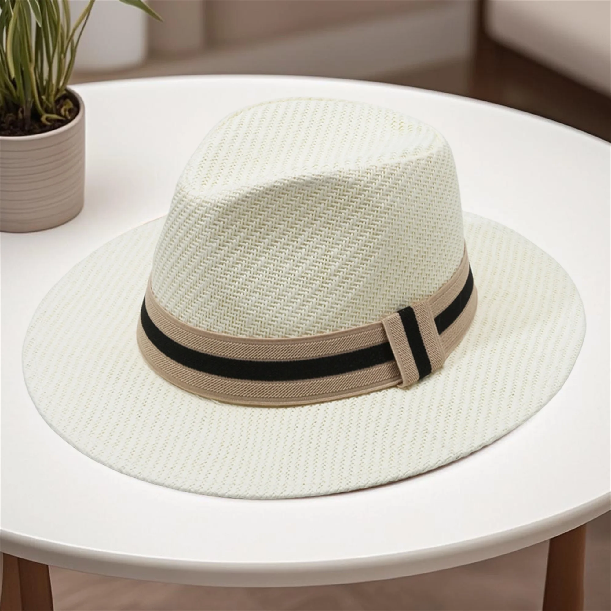 Heren Dames Strohoed met brede rand Boho-stijl Lichtgewicht zonnepet voor buitenactiviteiten en strandvakantiekleding