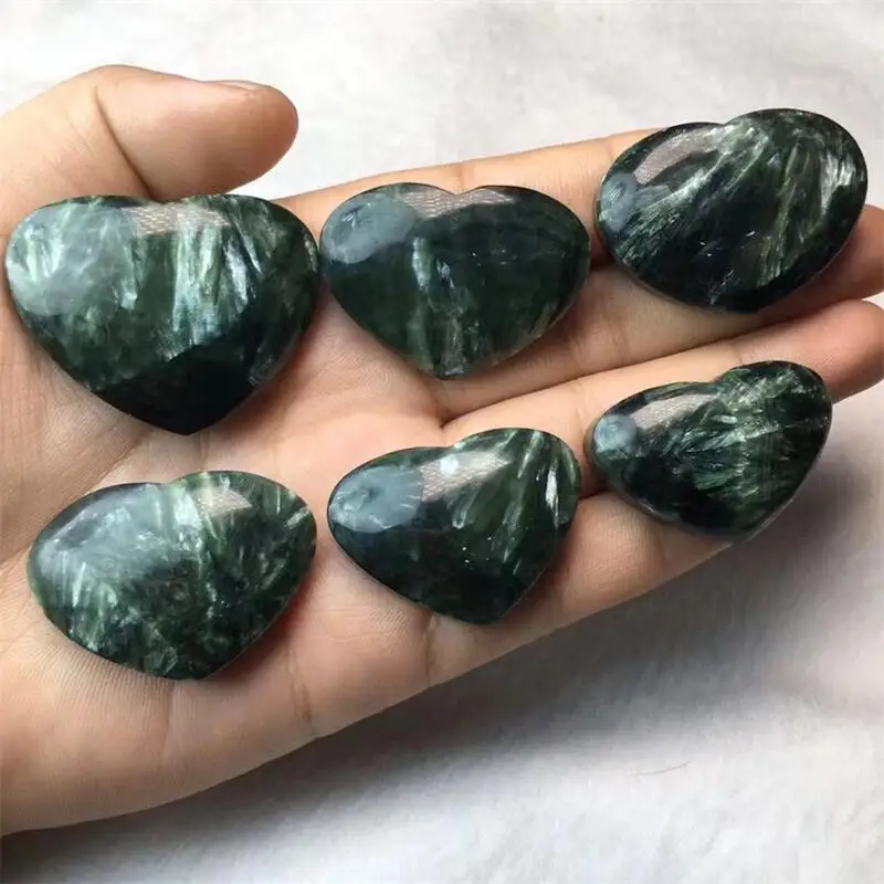 Natural Seraphinite Heart Carving Reiki Mineral Jewelry Healing Stone For Men Women Decoration Jewelry 32-38MM