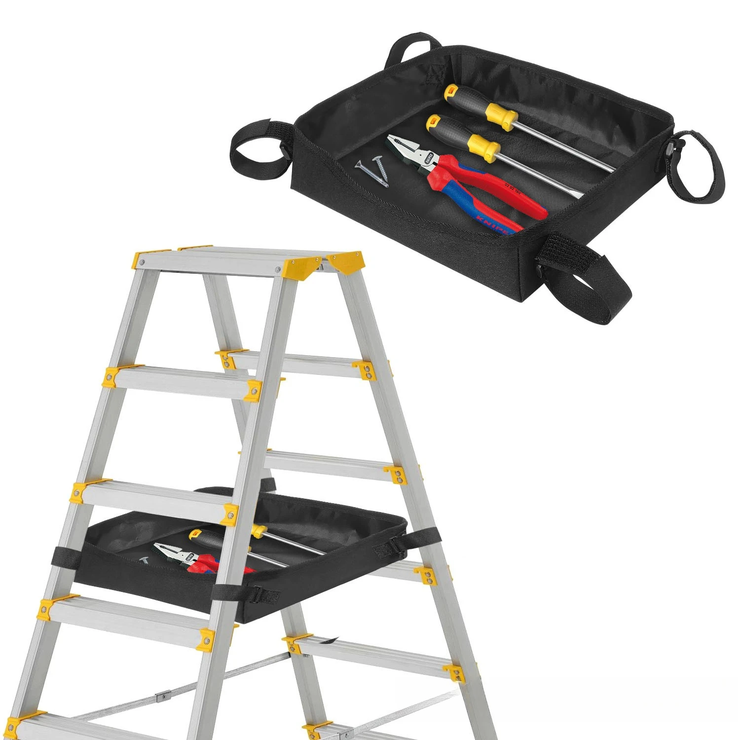 Ladder Tool Pouch Heavy Duty Waterproof Step Ladder Tool Tray with Adjustable Straps Universal Fit Ladder Tool Caddy for Ladder