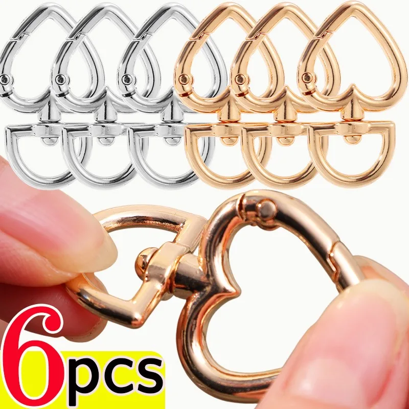 1/6pcs Heart Shape Rotation Rings Openable Keychain Zinc Alloy Love Bag Closures Clip Hook DIY Accessories Fashion Keychains