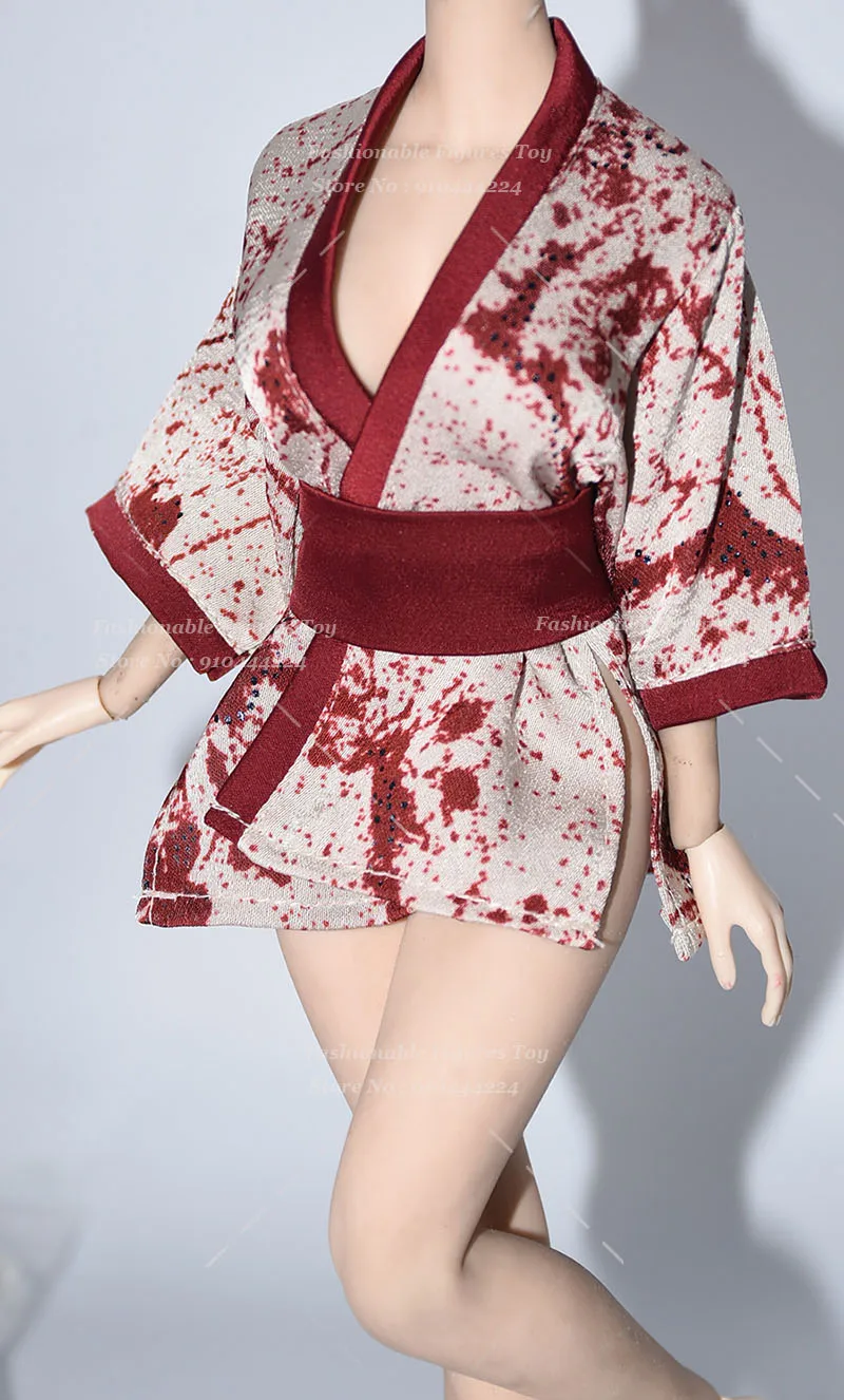 1/6 Female Solider Cardigan Kimono Yukata Printed Robe Dress Cosplay Costume With Belt Fit 12Inch Action Figure Model Dolls