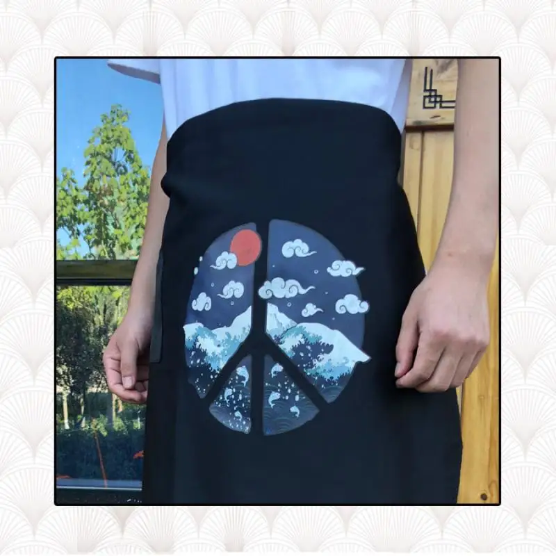 1Pc Japanese Style Cute Creative Print Half Apron Catering Restaurant Kitchen Men Women Simplicity Chef Working Apron