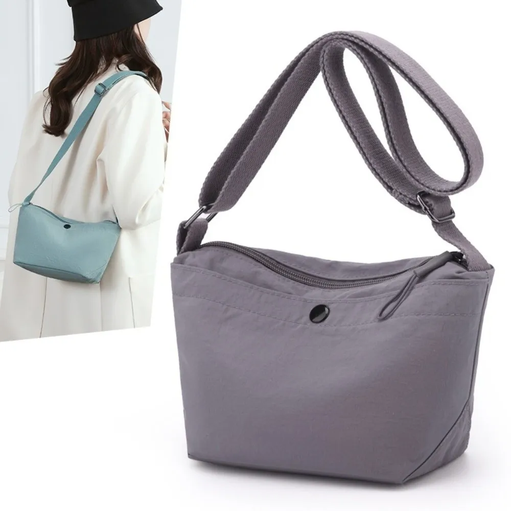 

Solid Color Nylon Messenger Bag Korean Style Dumpling Shape Canvas Crossbody Bag Large Capacity Light Weight Single Shoulder Bag
