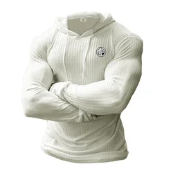 Spring Fashion Knitted Hooded T-shirt Men Thin Stripe Slim Fit Long Sleeve Sweaters Mens Pullovers Knittwear Men Casual T shirt