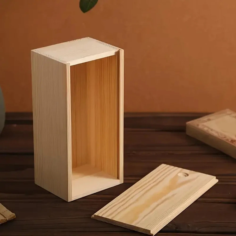 Pine Pull-out Box Sliding Cover Wooden Box Wooden Storage Box Log Drawer Wood Jewelry Organizer Case DIY Case