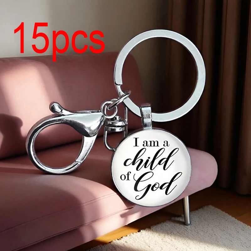 15 pièces de porte-clés avec citation biblique en anglais : « Je suis un enfant de Dieu »