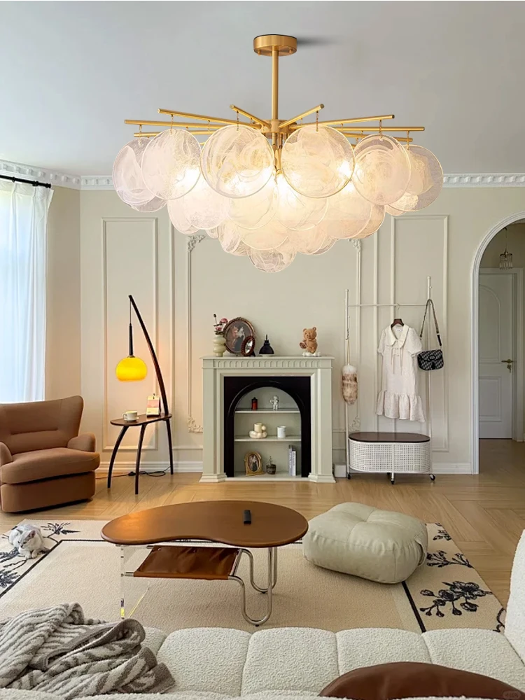 Nordic Cloud Glass Gold Pendant Light Round E14 Base 4000K/6000K Room Decoration Elegant Light Fixture for Bedroom Foyer Hall