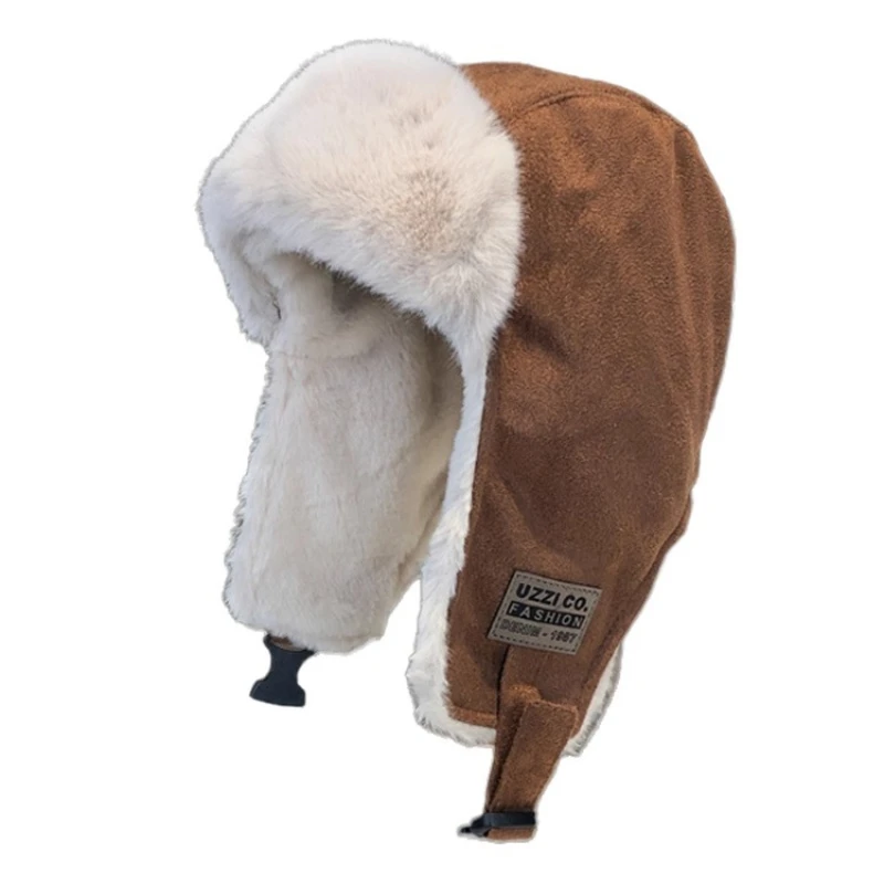 قبعة منفوخة من جلد الغزال الرجعية لخريف وشتاء قبعات Lei Feng الدافئة للرجال والنساء مع قبعات ركوب حماية الأذن المخملية #4