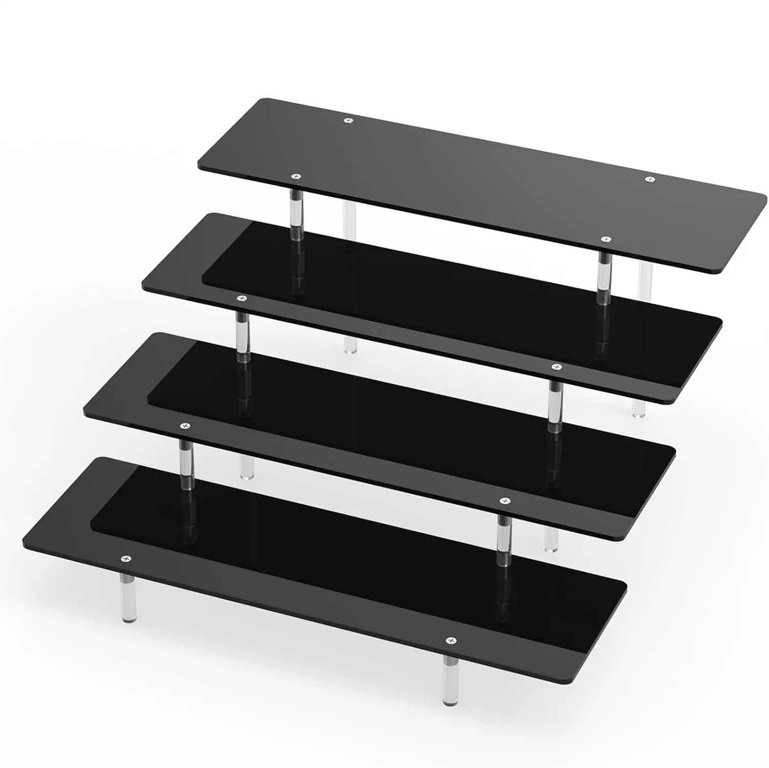 

4-Tier Acrylic Display Stand for Organizing Cosmetics, Collectibles, and Cupcakes - Durable Black Shelf