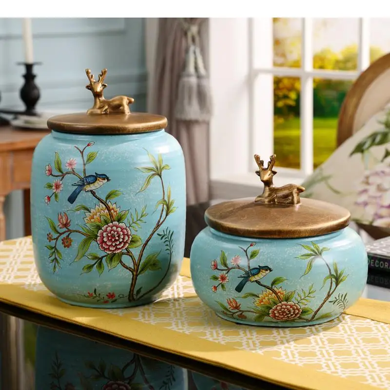 Chinese Ceramics Storage Tea Pot Jar Spice Bottle Home Desktop Candy Jars Box Organizer Modern Decor