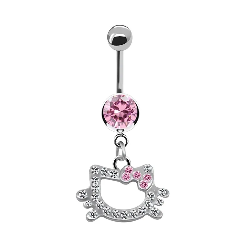 1Pc Belly Button Ring For Women Trendy Pink Butterfly Cute Cat Design Sexy Fashion Navel Rings Stainless Steel Piercing Jewelry