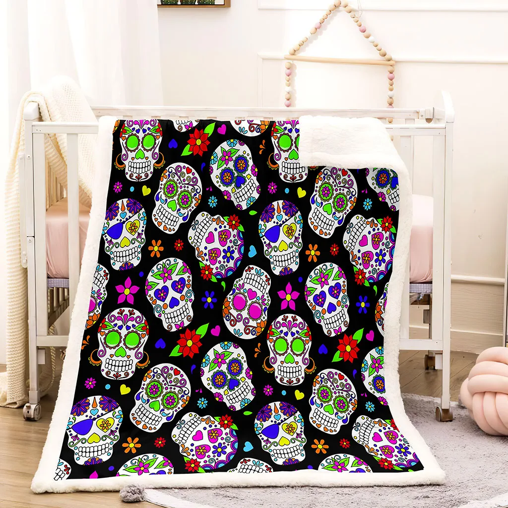 HUANZHUANG Throw Blanket 3D Colored Skull Blanket For Soft Warm Microfiber Bedding For Bed Sofa Couch Printed Fuzzy Fleece Fluf