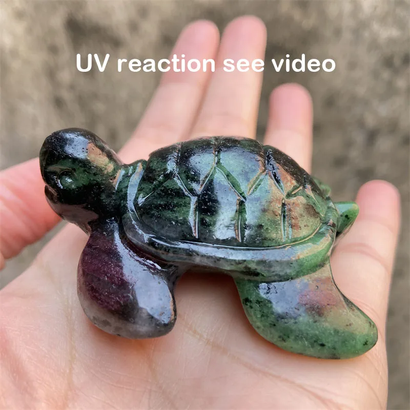 Natural Crystal Ruby Zoisite Carving Turtle Landscape Painting Picture Jasper Energy Turtles Mind Healing Spiritual Home Decor