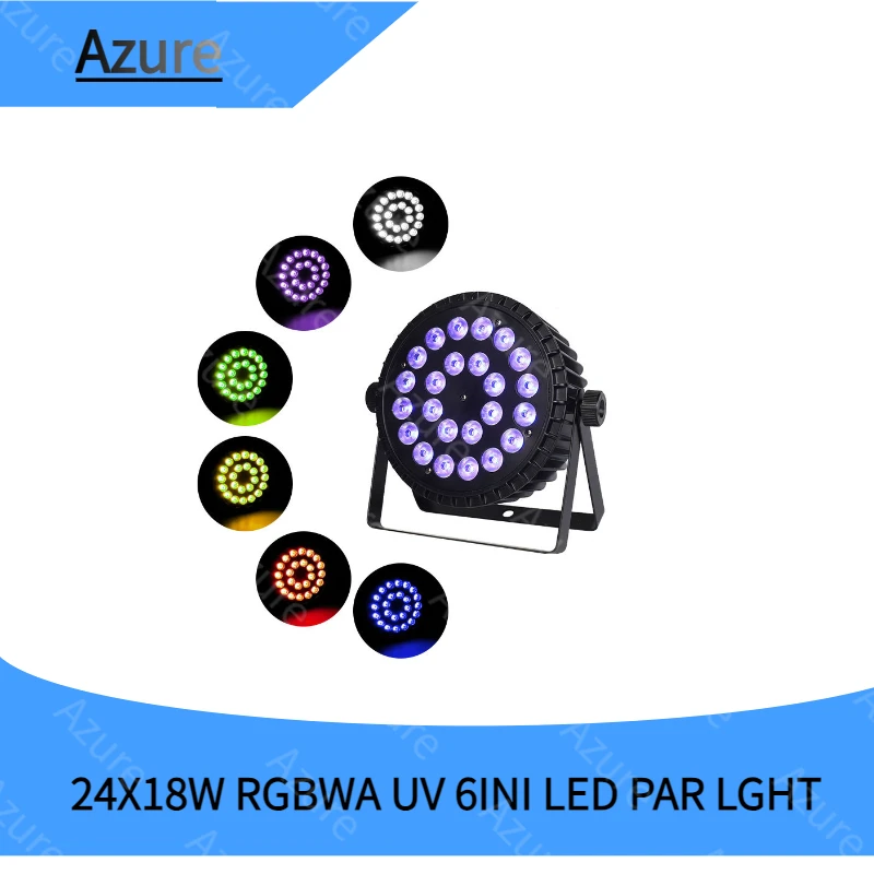 Azure dj Par lights 24x18W RGBWA UV 6in1 led Stage light RGBW 4in1 wash light led Strobe light Using silent fan Aluminum shell