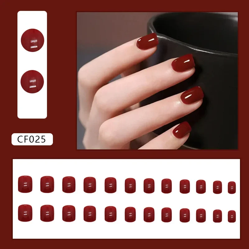 24Ps/Set Autumn Winter Atmosphere Feel Red Brown Press on Nails Fashion Removable Wearing False Nails Tips Artificial Fake Nails