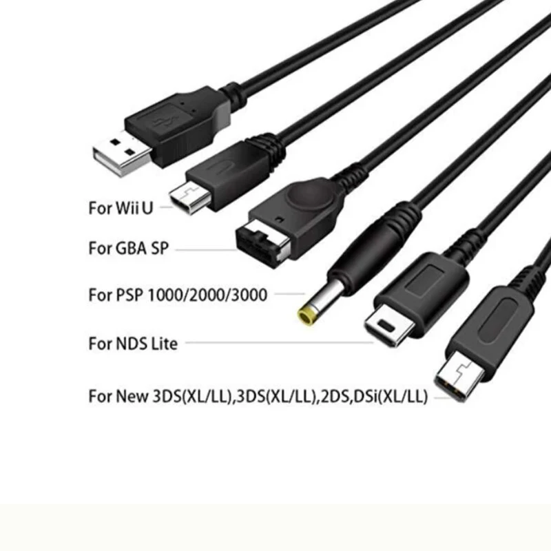 5 In 1 USB Game Charging Cable for NDS Lite / Wii U / New 3DS XL LL /2DS / GBA SP / PSP 1000 2000 3000 Charger Cable Cord(115cm)