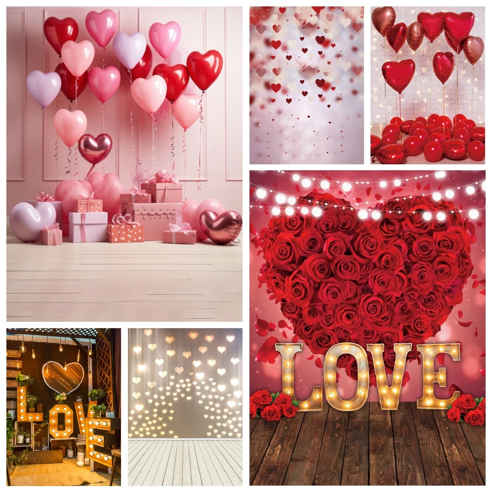 

February 14 Valentine's Day Backdrop for Photography Rose Flower Glitter Love Heart Valentine Wedding Portrait Photo Background