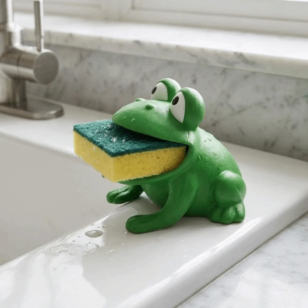 3D Printed Frog-Shaped Sponge Storage Rack Self-draining with Drain Hole Sponge Drain Holder Big Mouth Frog Cartoon