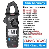 Digital Clamp Meter AC/DC Current Clamp Meter 1mA Accuracy Electric Pinza Amperimetrica 100A Current Pliers Hook Ammeters