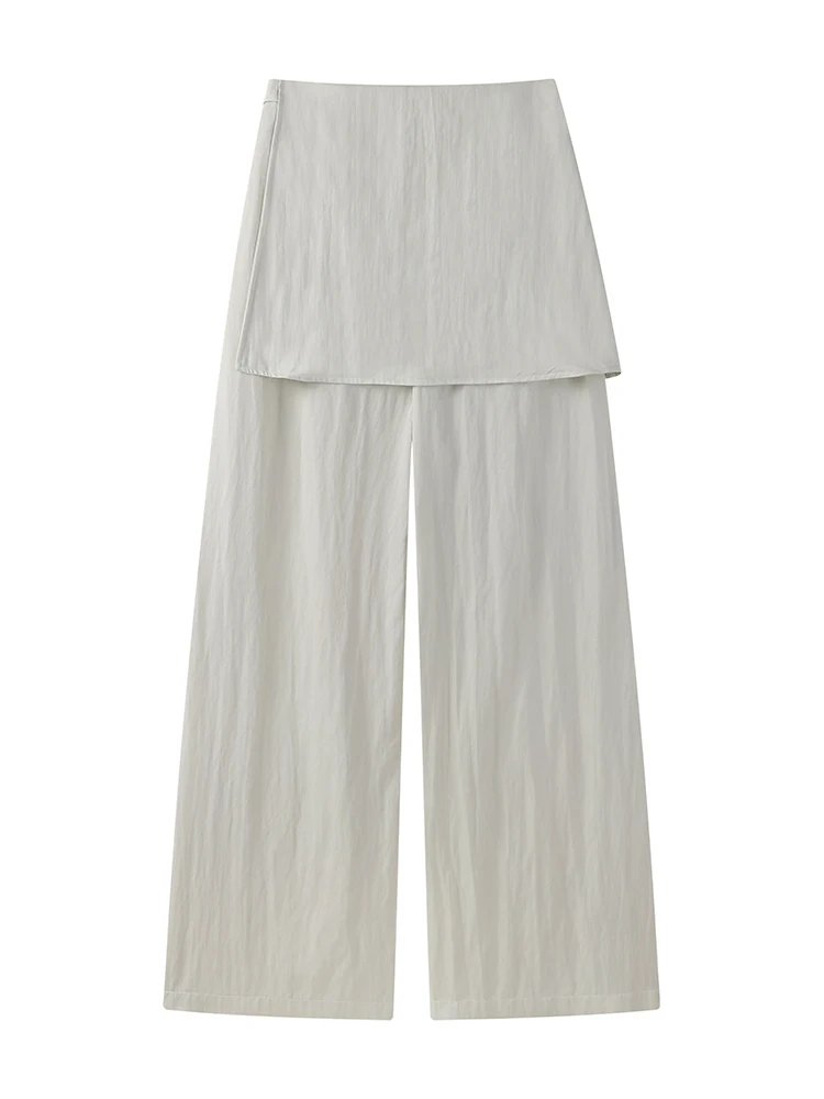 กางเกงทำงานทรงตรงลำลองไซส์ใหญ่ เอวสูงขายาว สไตล์เกาหลี แต่งผ้าแบบแพทช์เวิร์ค สำหรับสาวอวบ  แบบส่วนตัว