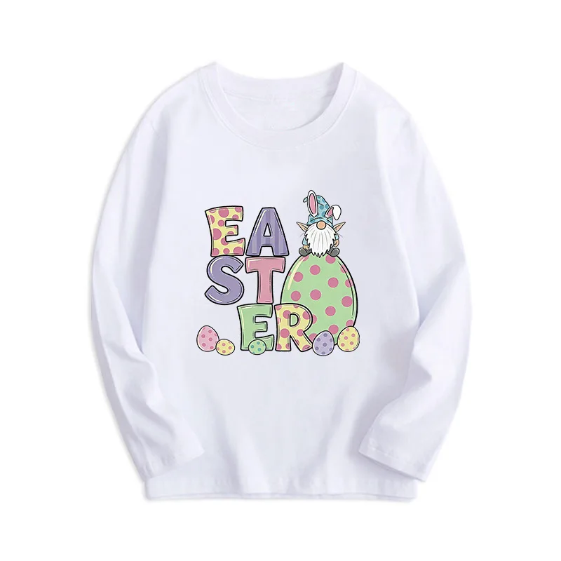 Spring and Autumn Children's Long Sleeve T-Shirt Easter Theme Casual Loose Round Neck Bottoming Shirt