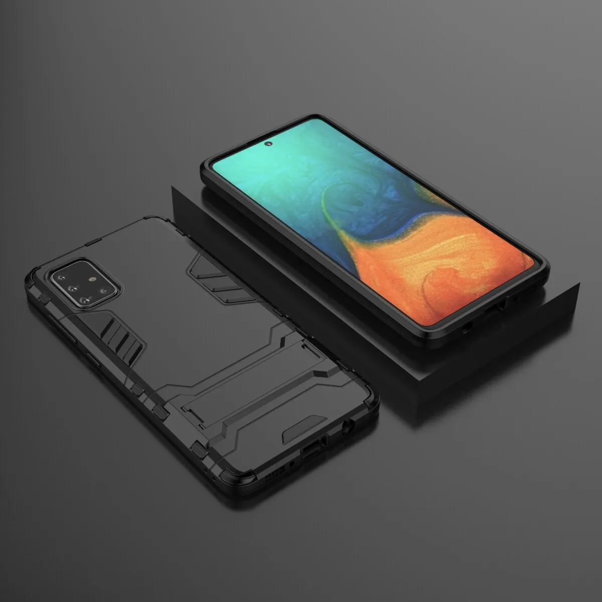 غلاف هاتف 2 في 1 PC + TPU مع مسند لهاتف Samsung Galaxy A71 - أسود