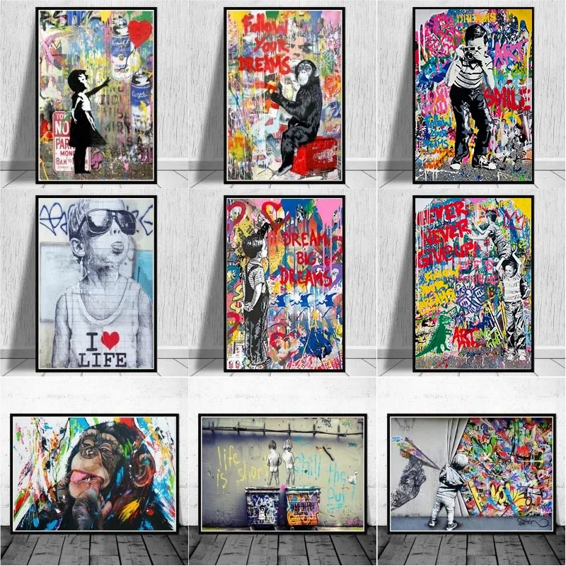 

Banksy Artwork Abstract Canvas Posters and Prints Funny Monkeys Graffiti Street Art Wall Pictures for Modern Home Room Decor