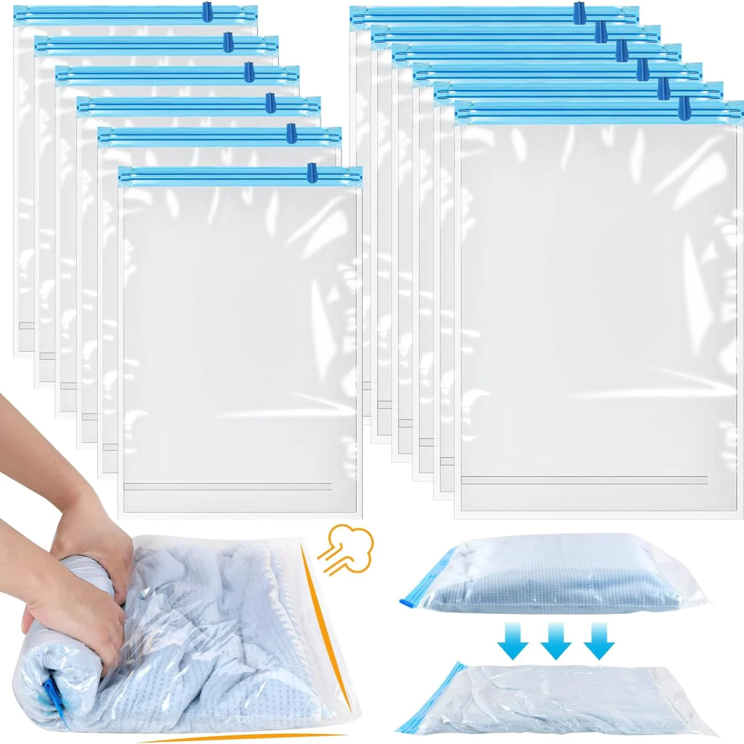 Paquete de 12 bolsas de compresión de viaje, 40x60cm + 35x50cm bolsas de vacío medianas para viajes, bolsas que ahorran espacio para maletas