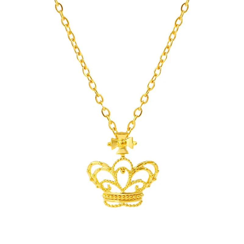 

Luxury 24K 9999 Pure Gold real gold Women's Collarbone Chain Fashion Niche Crown Necklace