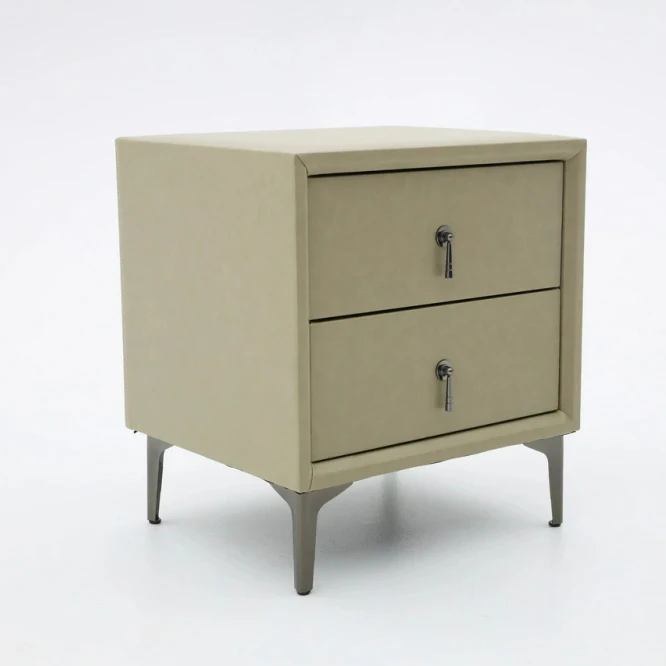 # Wholesale Luxury Leather Nightstand with Vintage Lock Handles & Modern Metal Legs