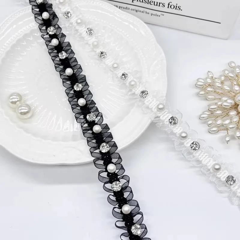 

5yard Hand-stitched Beaded Lace Applique Materials Clothing Accessories Sewing Pearl Lace White Beaded Trim