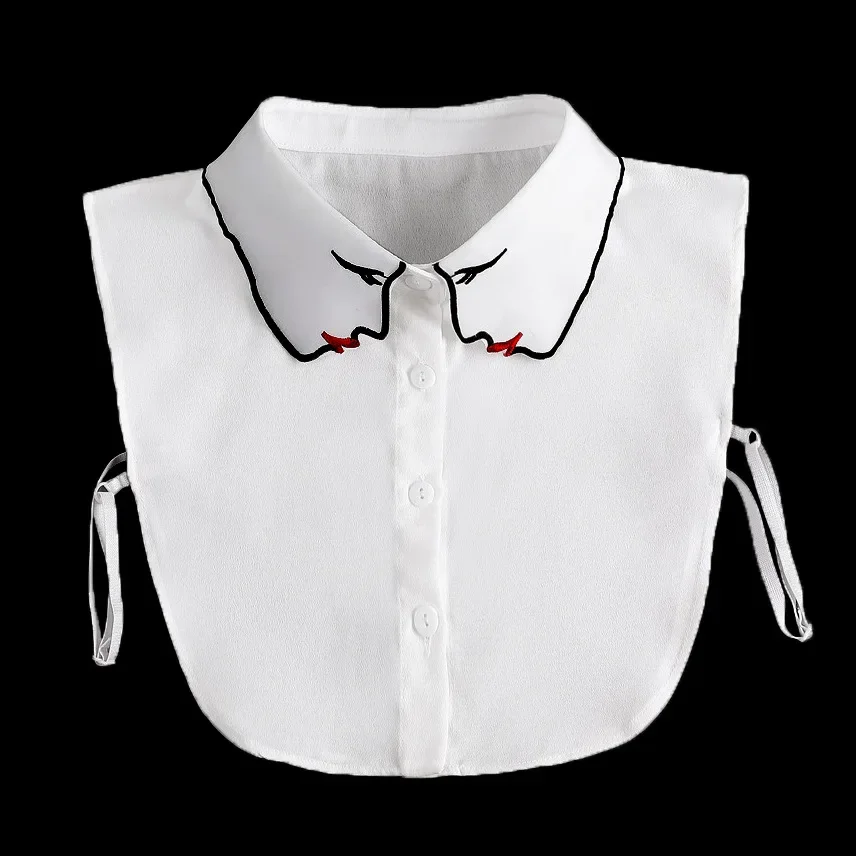 White False Collar Women Face Embroidery Chiffon Thin Faux Col Half Shirt Blouse Fake Collars Sweater Shirt Detachable Collars