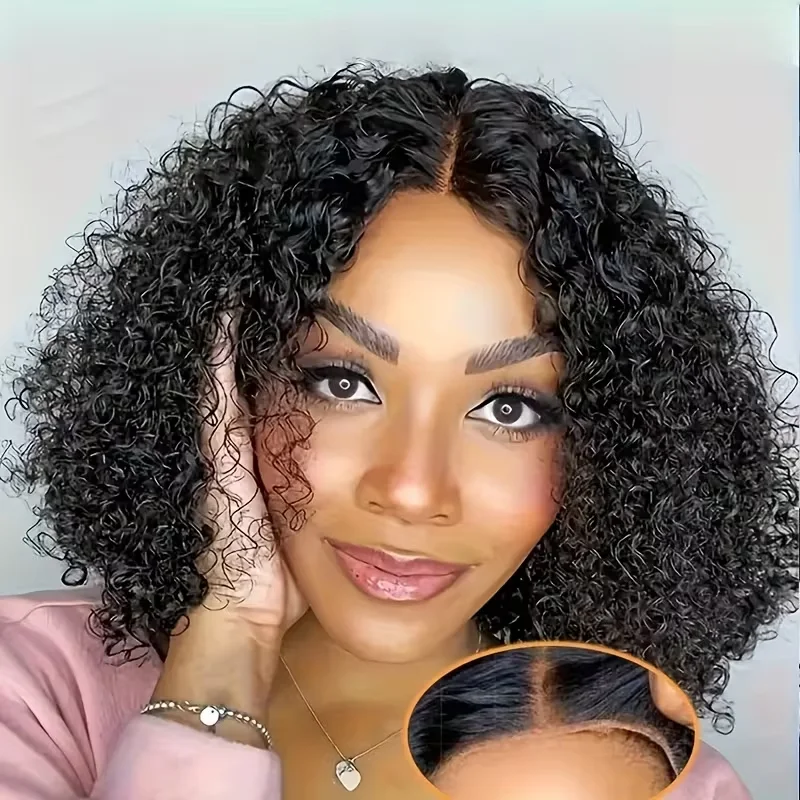 موجة عميقة 4x4 5x5 غلويليس الدانتيل شعر مستعار أمامي قصير بوب الباروكات شعر الإنسان اللون الطبيعي مجعد موجة المياه البرازيلي قبل قطعها قبل قطع