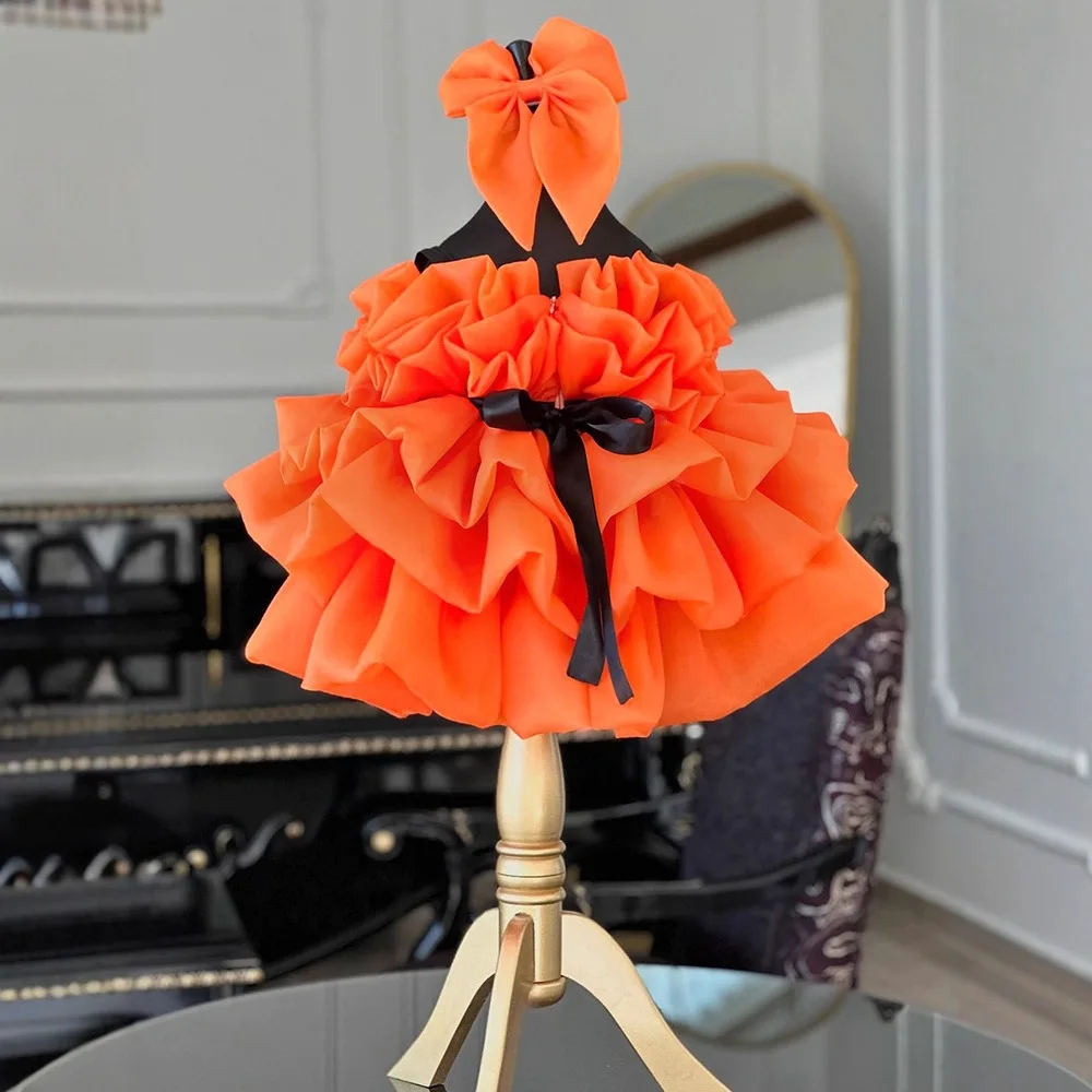 Orange fluffiness Girl Birthday Party Dresses European  princess dress gorgeous and elegant children's dress Cake Mesh Dress bea