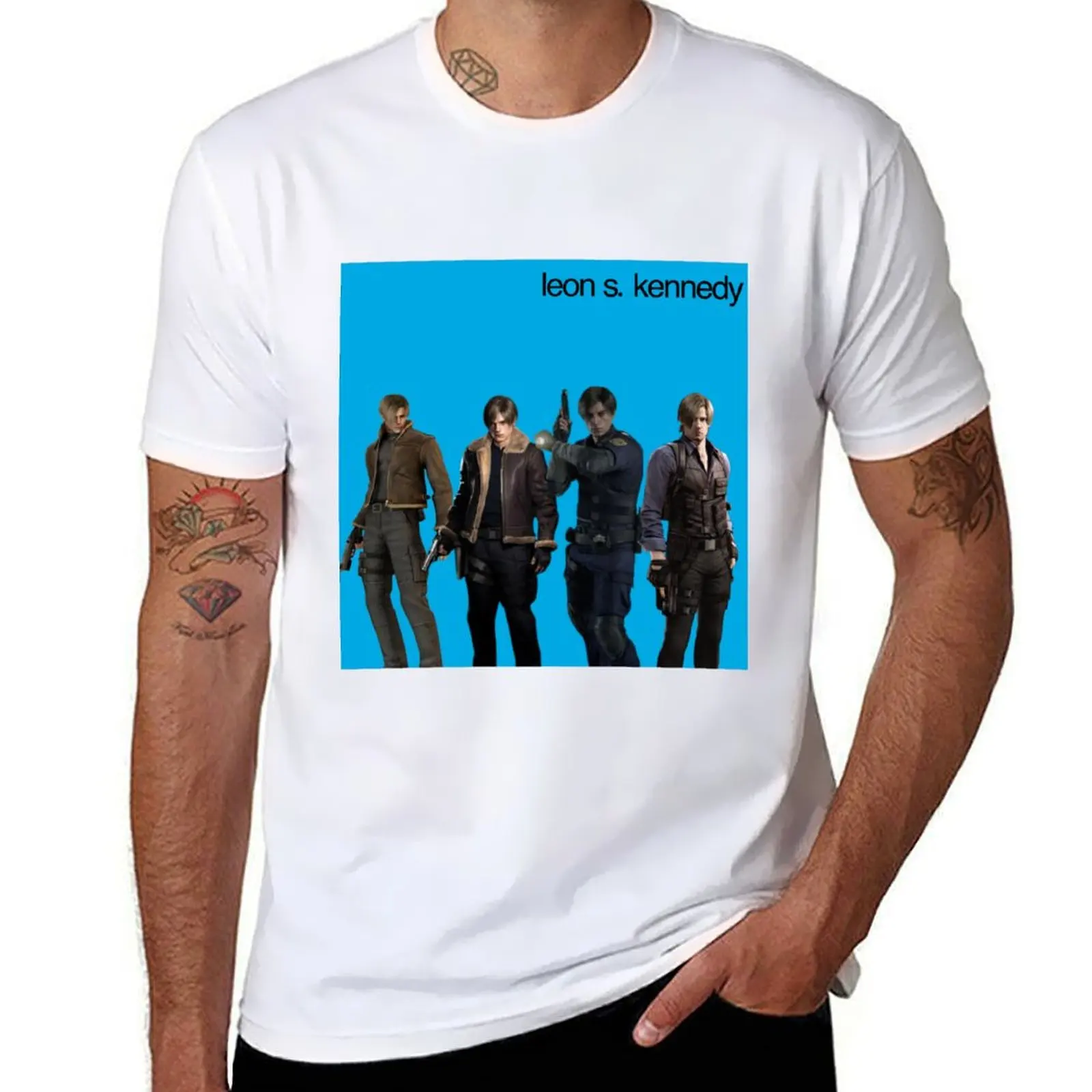 Blue Leon Kennedy T-Shirt luxury t-shirt new edition blue archive t shirts men