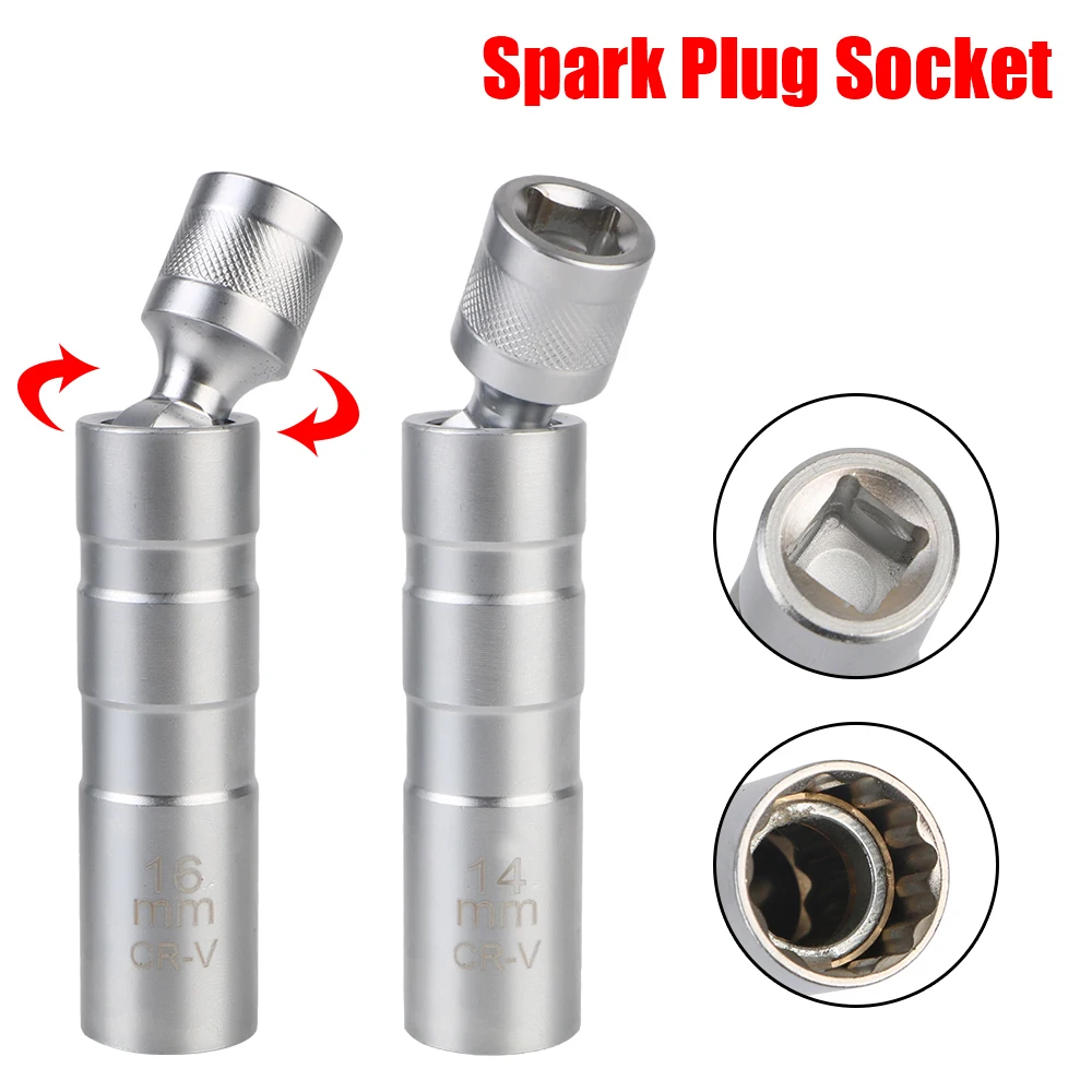 14mm 16mm Thin Wall Car Repair Tool Universal Joint Spark Plug Socket 12 Angle Flexible Socket Wrench With Magnetic