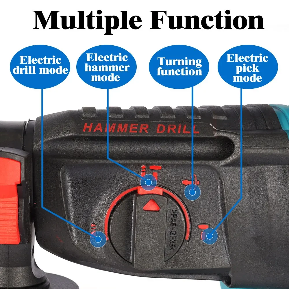 Imagem -03 - Martelo Elétrico sem Escova Recarregável Broca de Impacto sem Fio Chave de Fenda Funções Ferramenta Elétrica para Makita Bateria 18v 26 mm