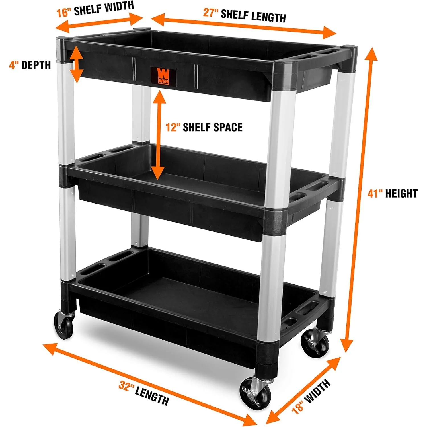 73163 Three-Tray 300-Pound Capacity Triple Decker Service and Utility Cart，32