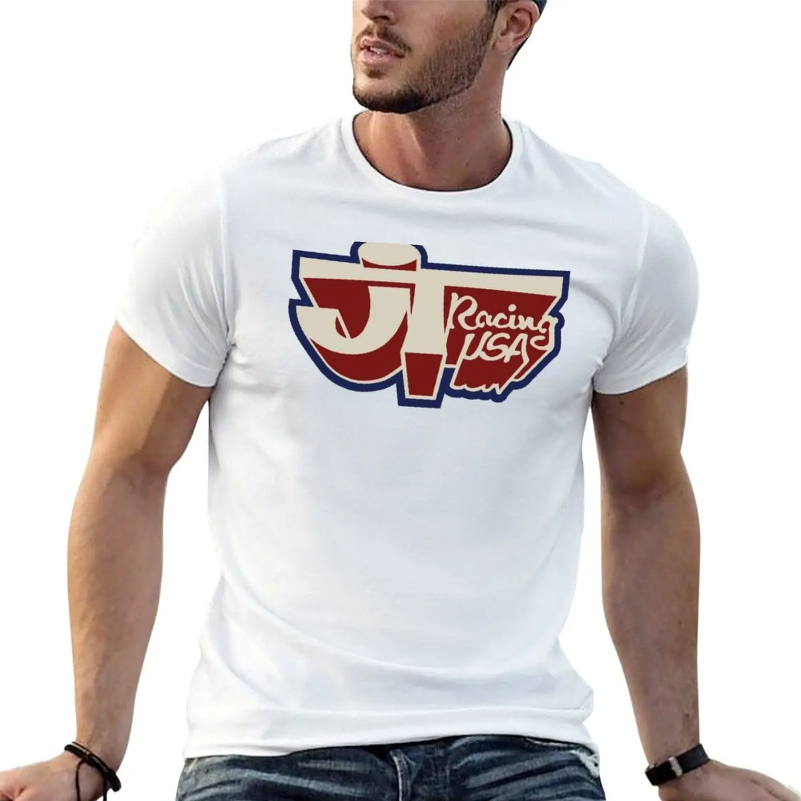 

JT Racing USA BEIGE/RED/BLUE- Old school BMX T-Shirt t shirts for man pack cotton man t shirt graphic T-Shirt
