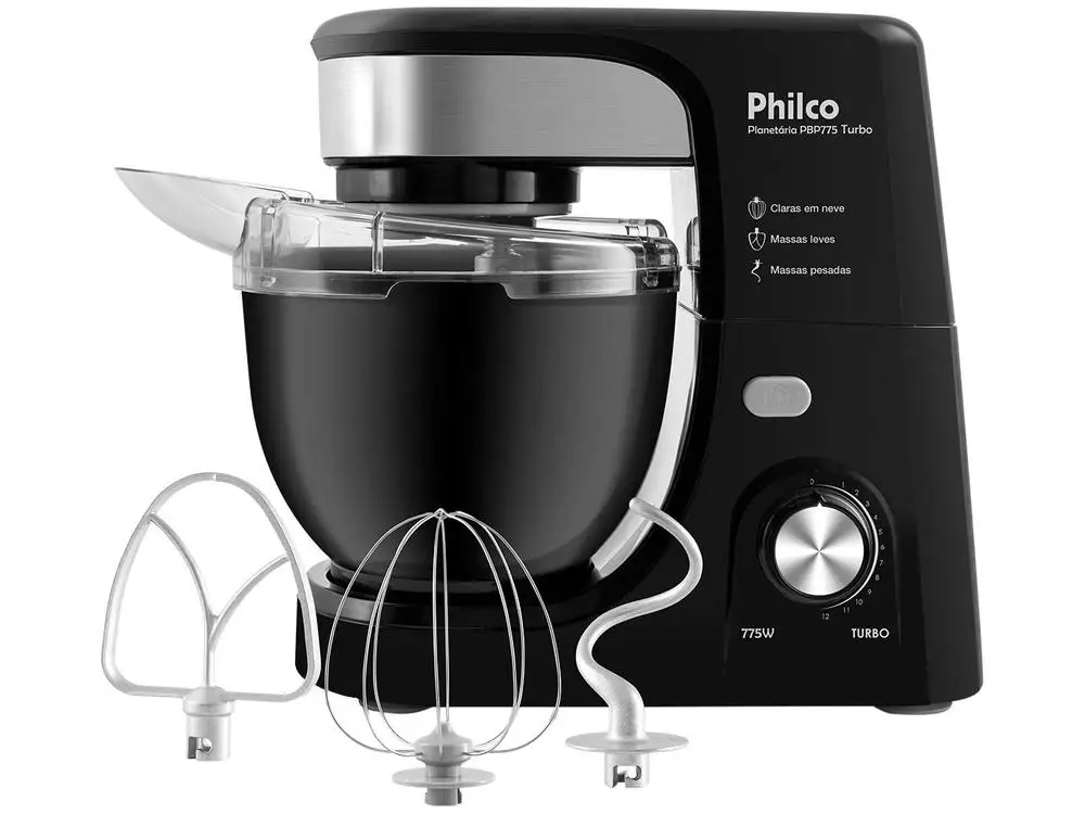 775w schwarzer Philco Planeten mischer 12 Geschwindigkeiten 4 Liter Turbo pbp775p-220V