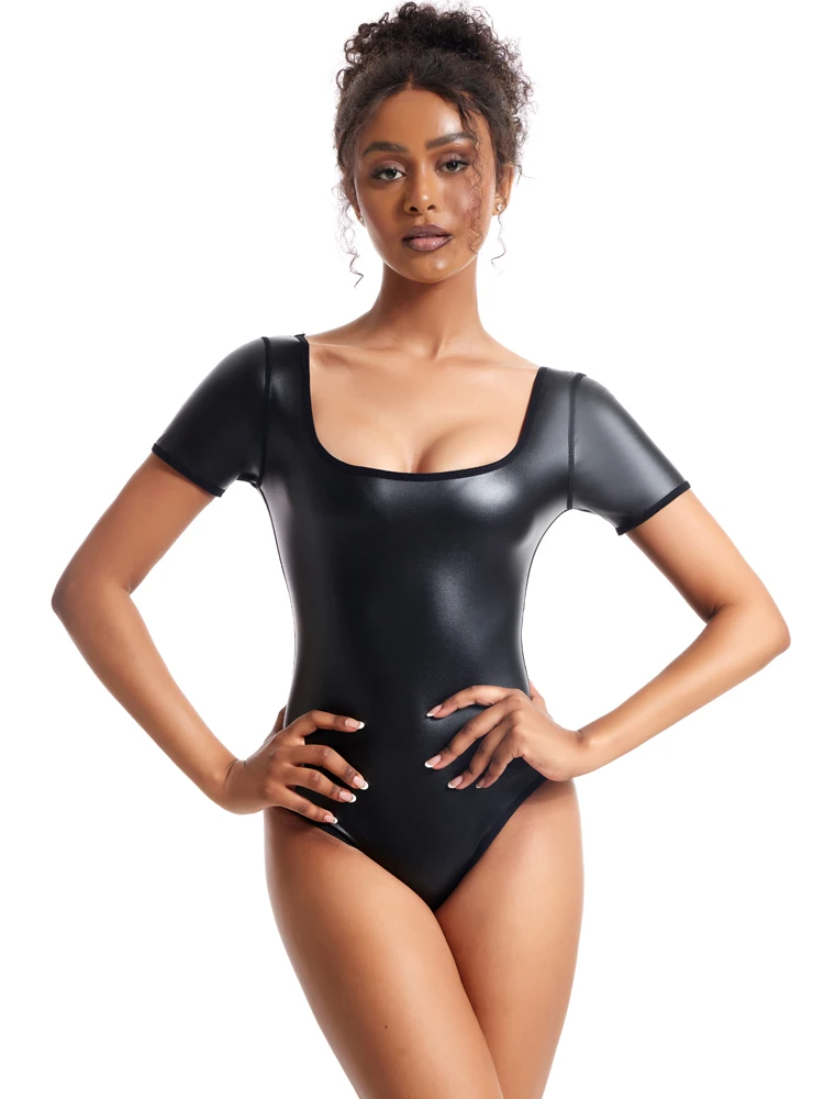 Woman Jumpsuit Romper Lady Jumpsuits One Pieces Playsuit Women Faux Leather Bodysuit Slim Shap Wear Sexy Short Sleeve Sportswear