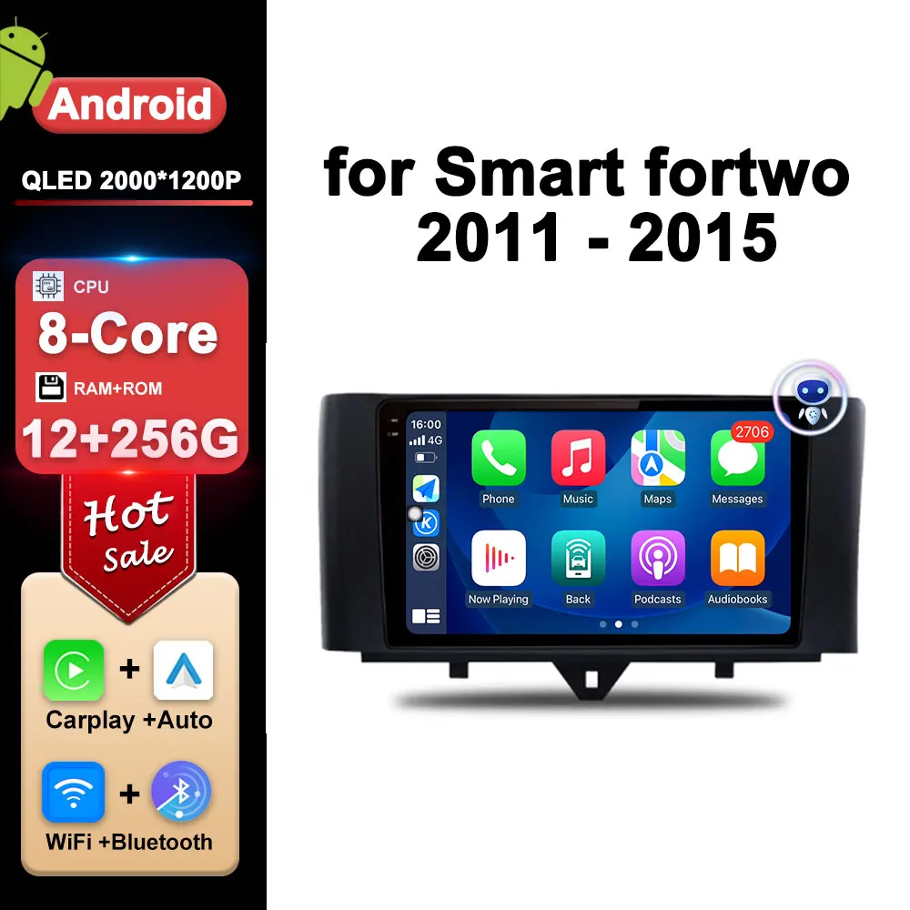

Car Radio Multimedia Player for Benz Smart fortwo 2011 - 2015 Wireless Carplay Android Auto GPS Navigation IPS Screen WiFi 4G
