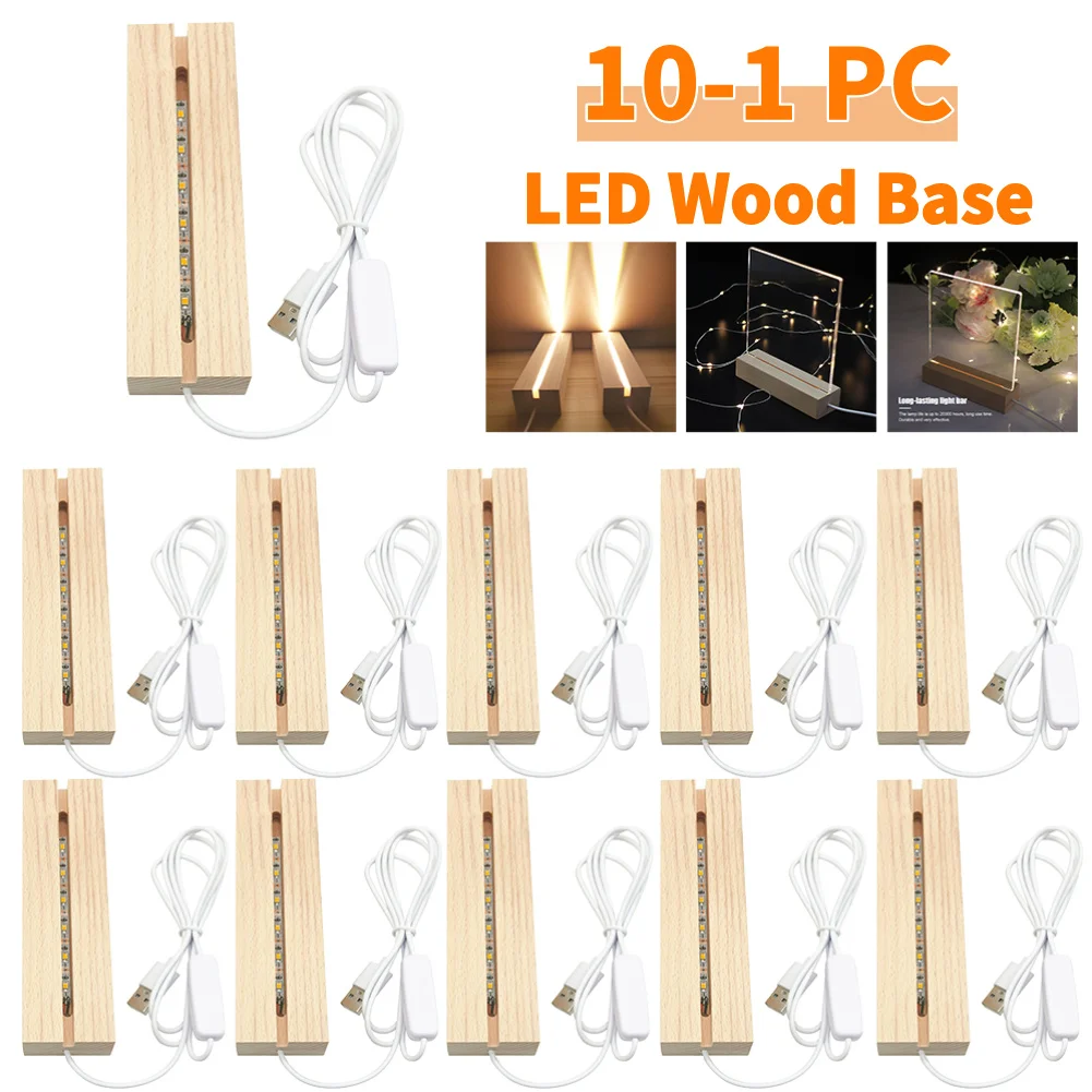 

1-10PCS Rectangular LED Wood Display Base Rectangle Wooden Lighted Stand Acrylic Light Plate Base Handmade Art Craft Accessories