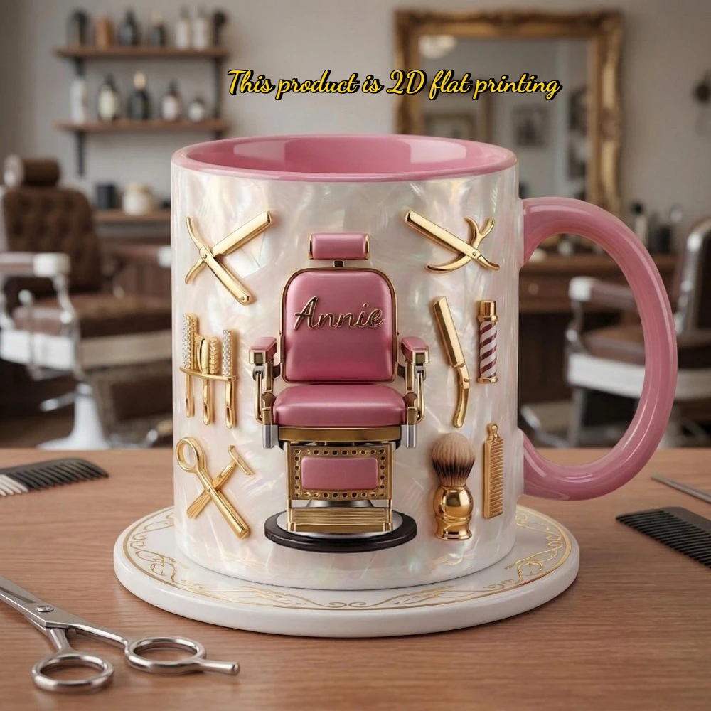 Custom Barber Chair Coffee Mug 2D Printing Personalized Gift for Hairstylist Beauty Salon Grand Opening Thank You Gift
