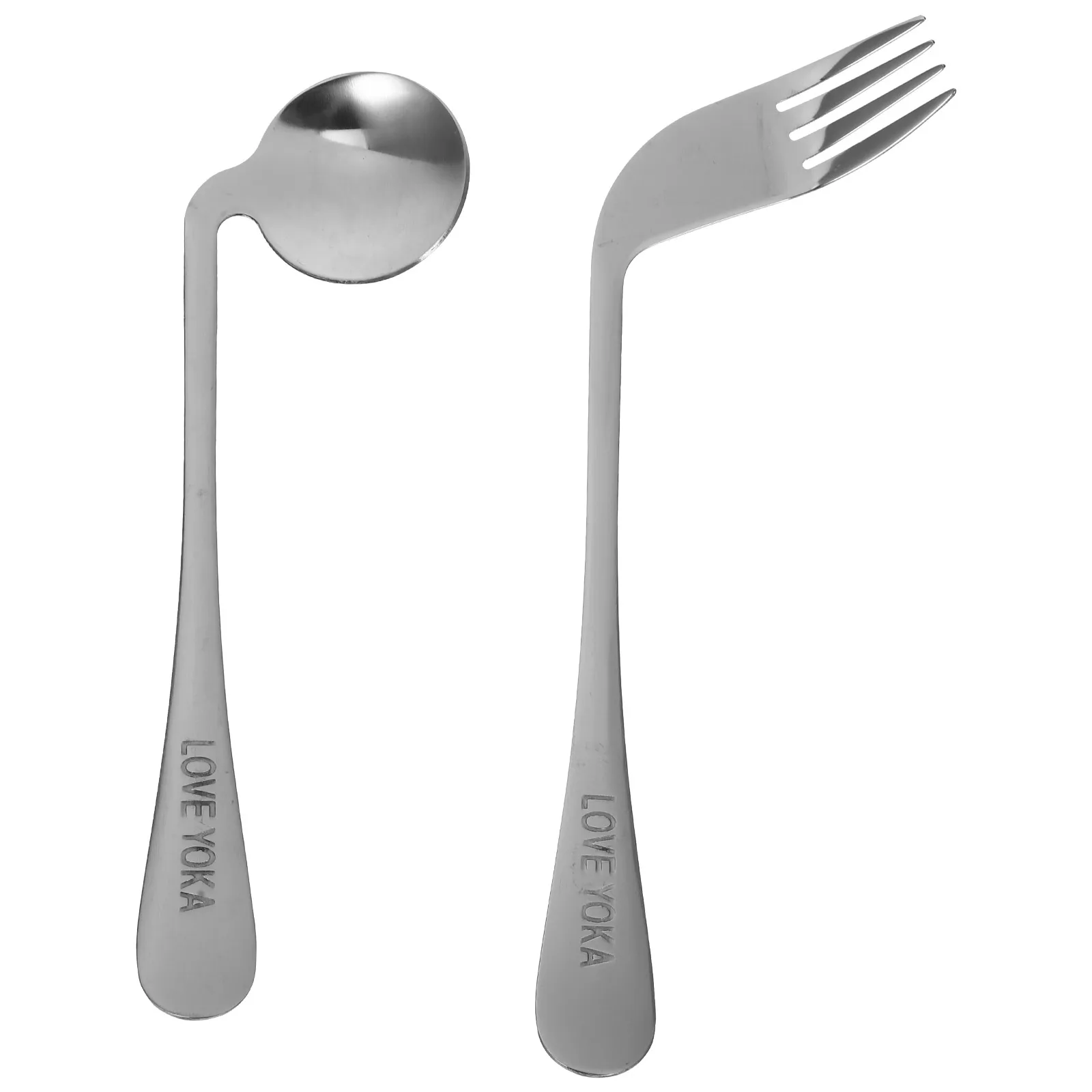 

1Set Stainless Steel Feeding Spoon Fork Angled Ergonomic Curved Auxiliary Tableware Lightweight Practical Spoon for Disabled