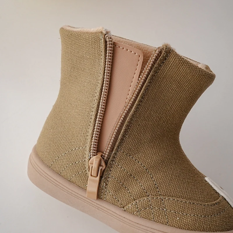 Kinderen High-Top Laarzen Winter Herfst Baby Warm Korte Laarzen Met Velvets Meisjes Mode Kant Rits Canvas Schoenen Jongens zachte Laarzen