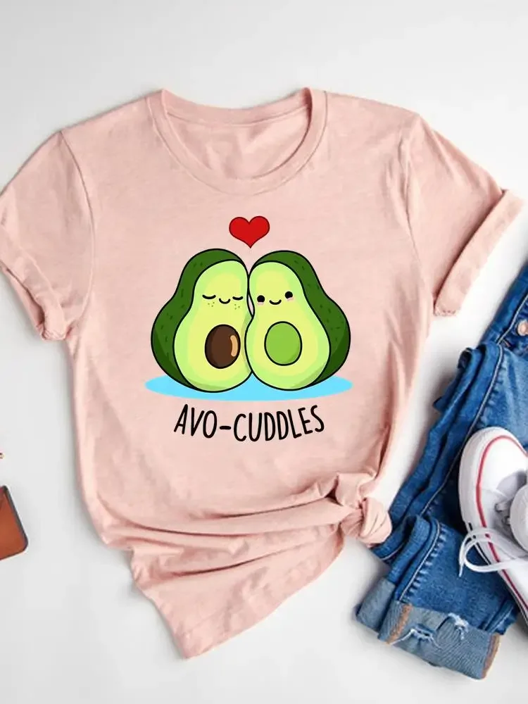 Avocado Face Trend Fashion Short Sleeve Print T Shirt Tee Basic Clothing Summer Top Graphic T-shirt Women Clothes