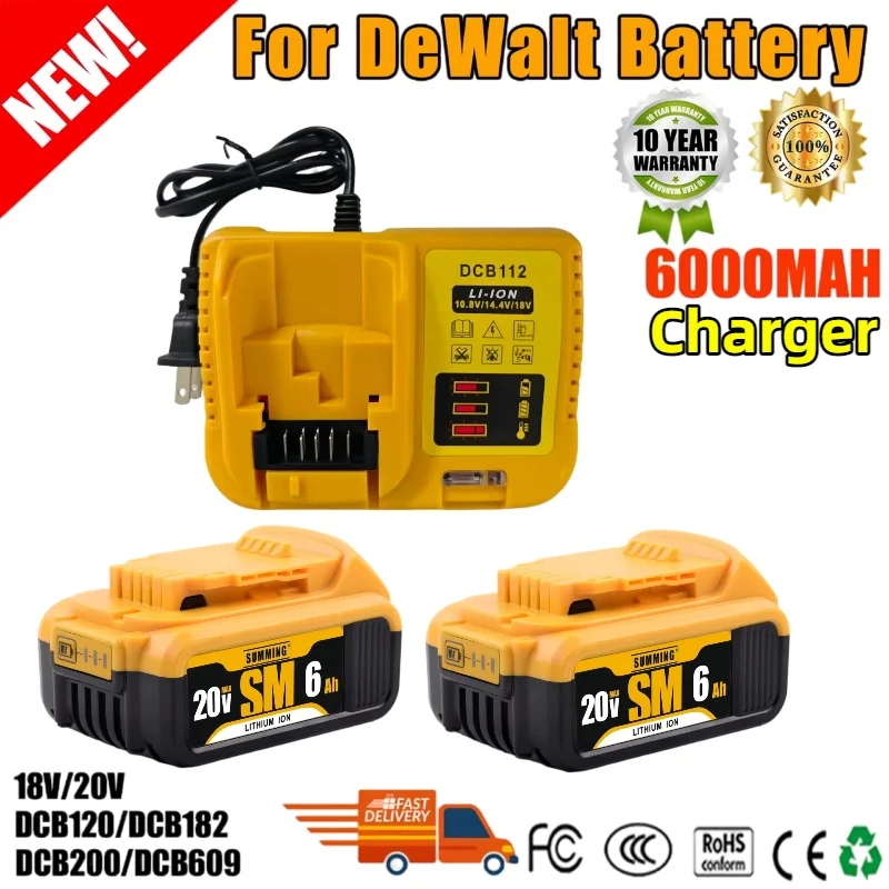 

20V 6.0Ah rechargeable lithium-ion battery⚡can replaceDewalt 20V battery DCB205 DCB206 for Dewalt electric impact drill