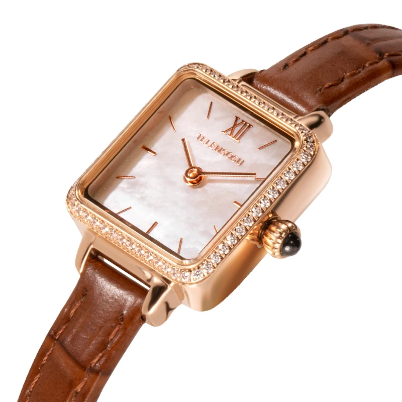 TELENSOU Элегантные женские часы Швейцарские лучшие бренды Роскошные дизайнерские женские кварцевые часы Черный оникс Камень 8819